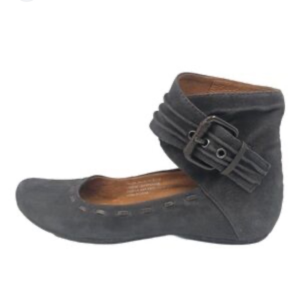 Naya Charcoal Gray Suede Ankle-Strap Flats